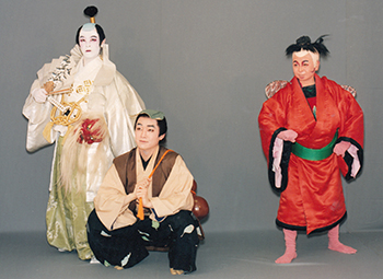 2月22日公演写真1：清元「彦市ばなし」から　彦市-尾上菊之丞　殿様-若柳吉優人　天狗の子-若柳庸子